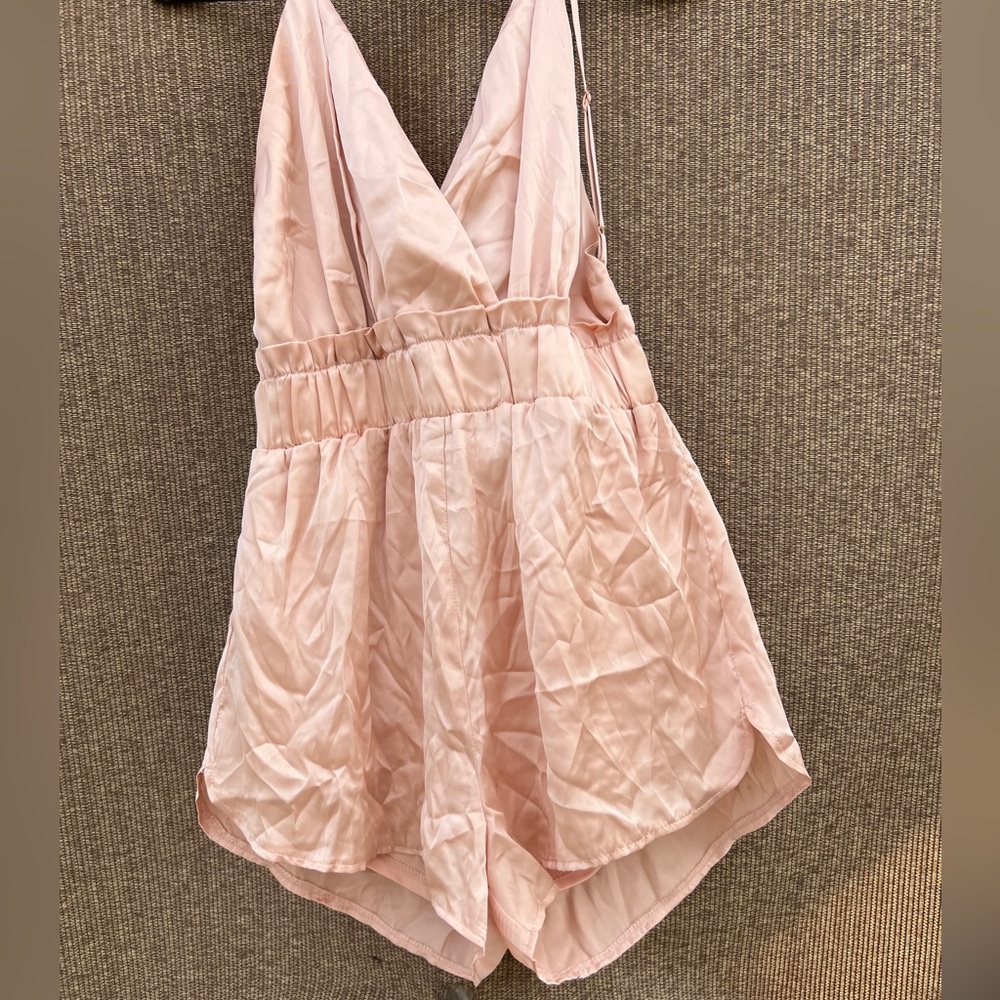 shinestar blush pink satin jumper shorts dress size M romper